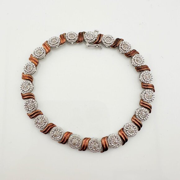 Beautiful Rose Gold Overlaying Sterling Silver Diamond Bracelet - Picture 6 of 14